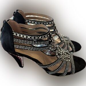 Black Strappy Heels with Rhinestone Detailing